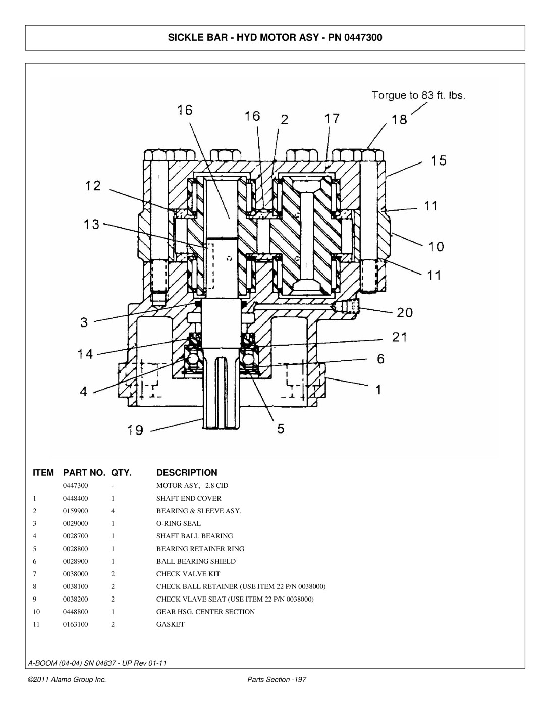 Alamo 4837 manual Sickle BAR HYD Motor ASY PN 