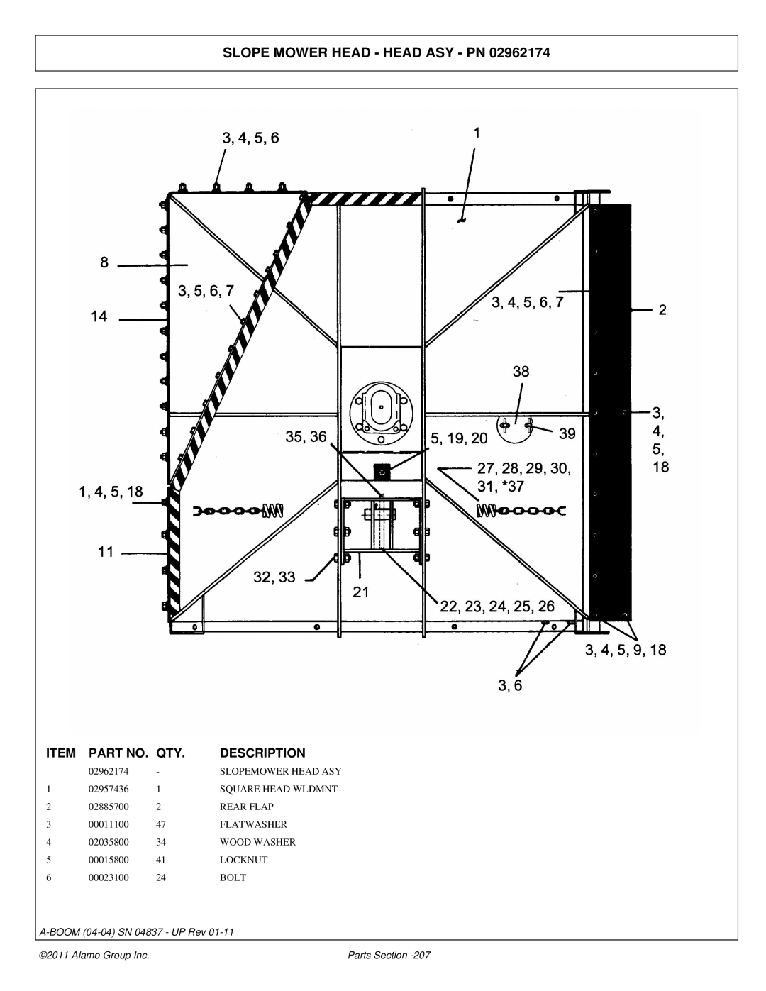 Alamo 4837 manual Slope Mower Head Head ASY PN, Rear Flap 