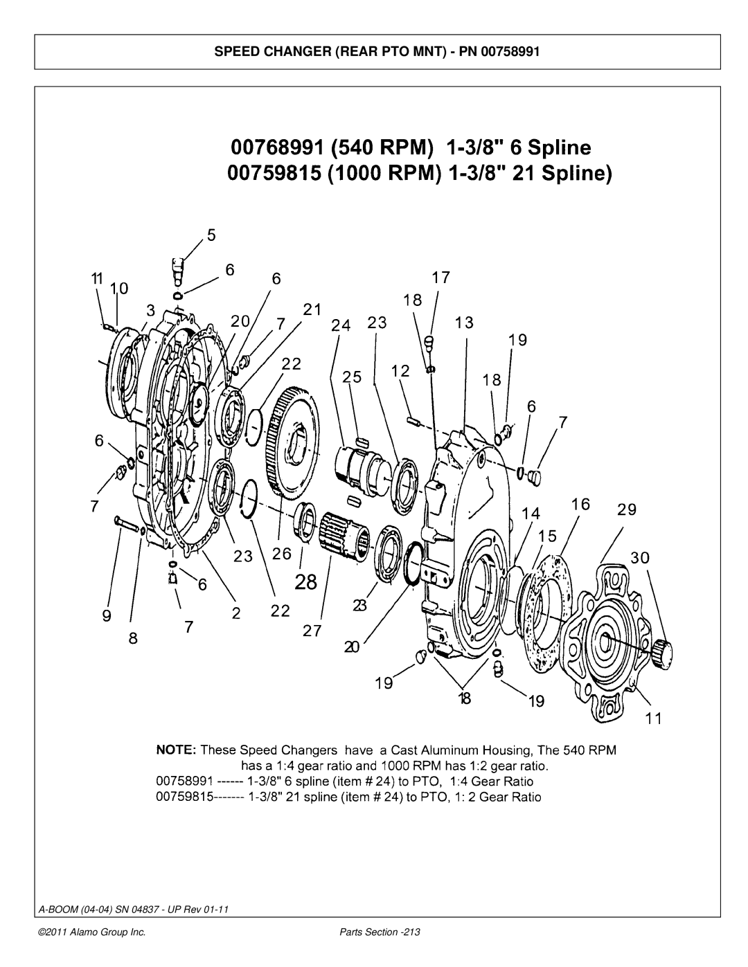 Alamo 4837 manual Speed Changer Rear PTO MNT PN 