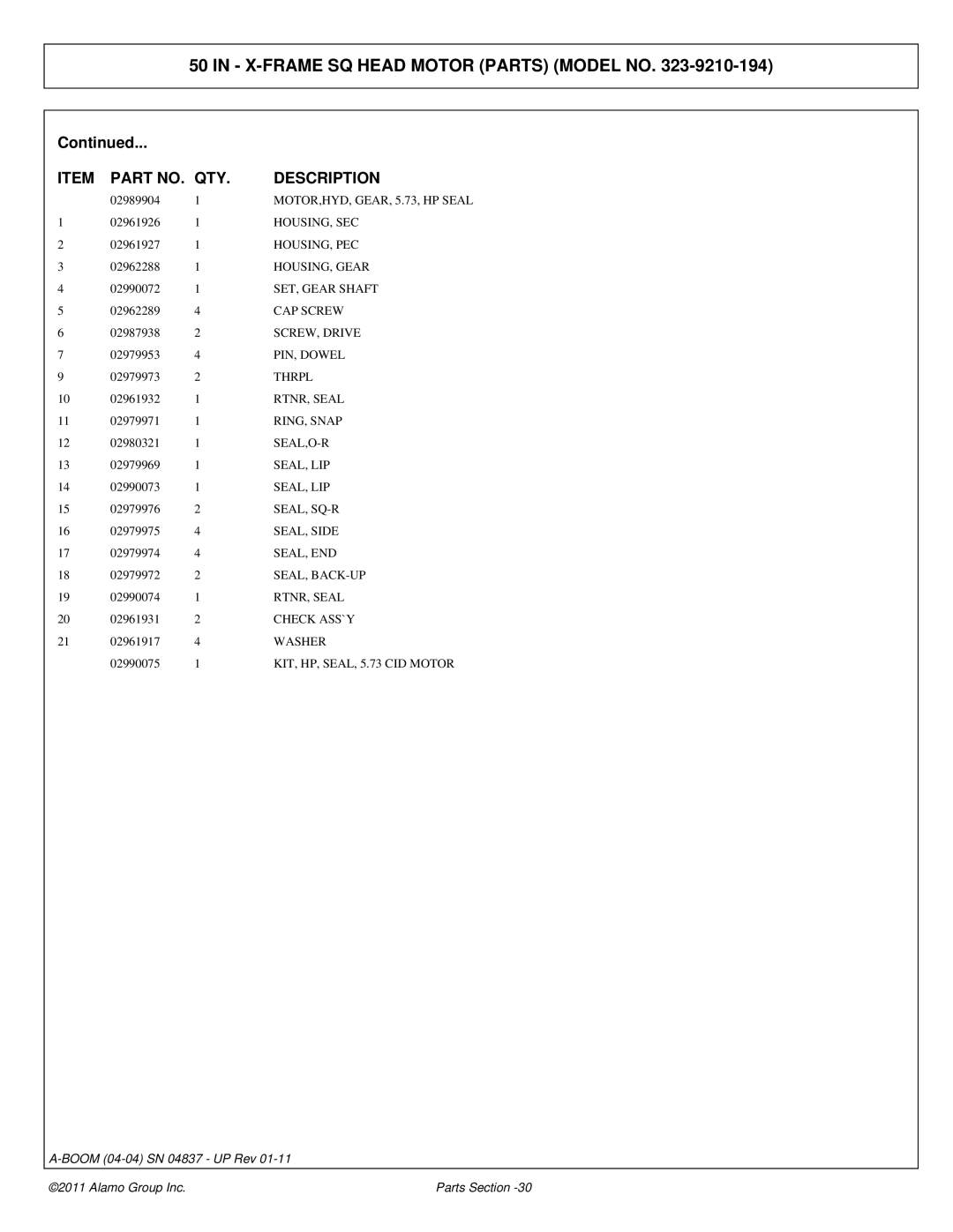 Alamo 4837 manual Housing, Sec, Housing, Pec, HOUSING, Gear, SET, Gear Shaft, CAP Screw, SCREW, Drive, PIN, Dowel, Thrpl 