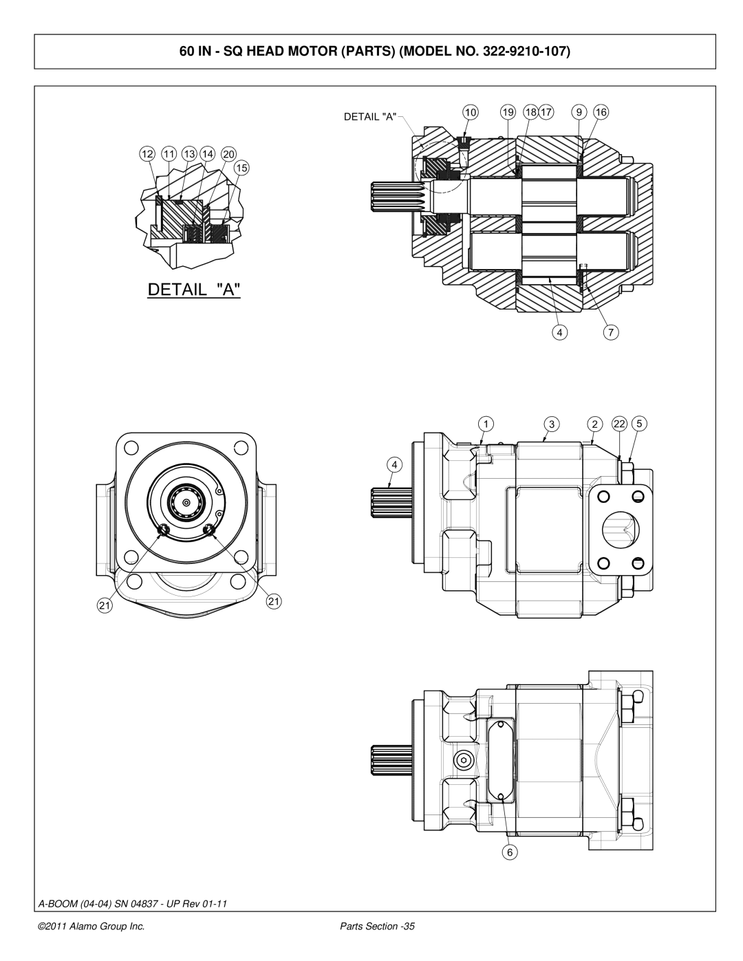 Alamo 4837 manual SQ Head Motor Parts Model no 