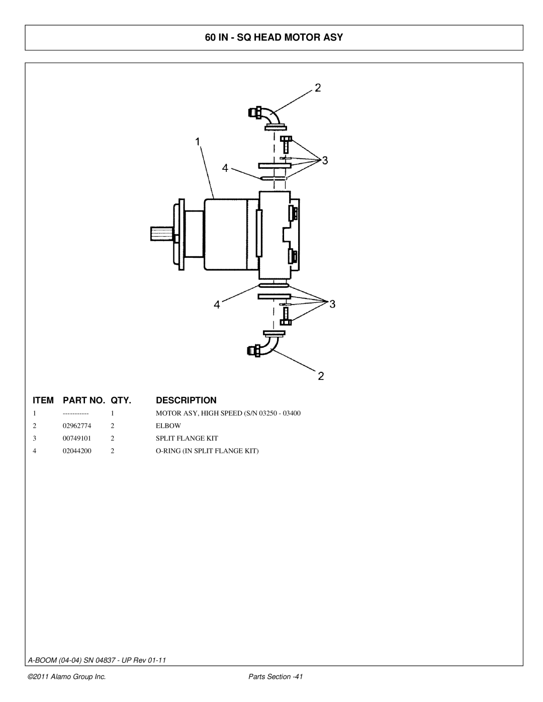 Alamo 4837 manual SQ Head Motor ASY, Elbow 