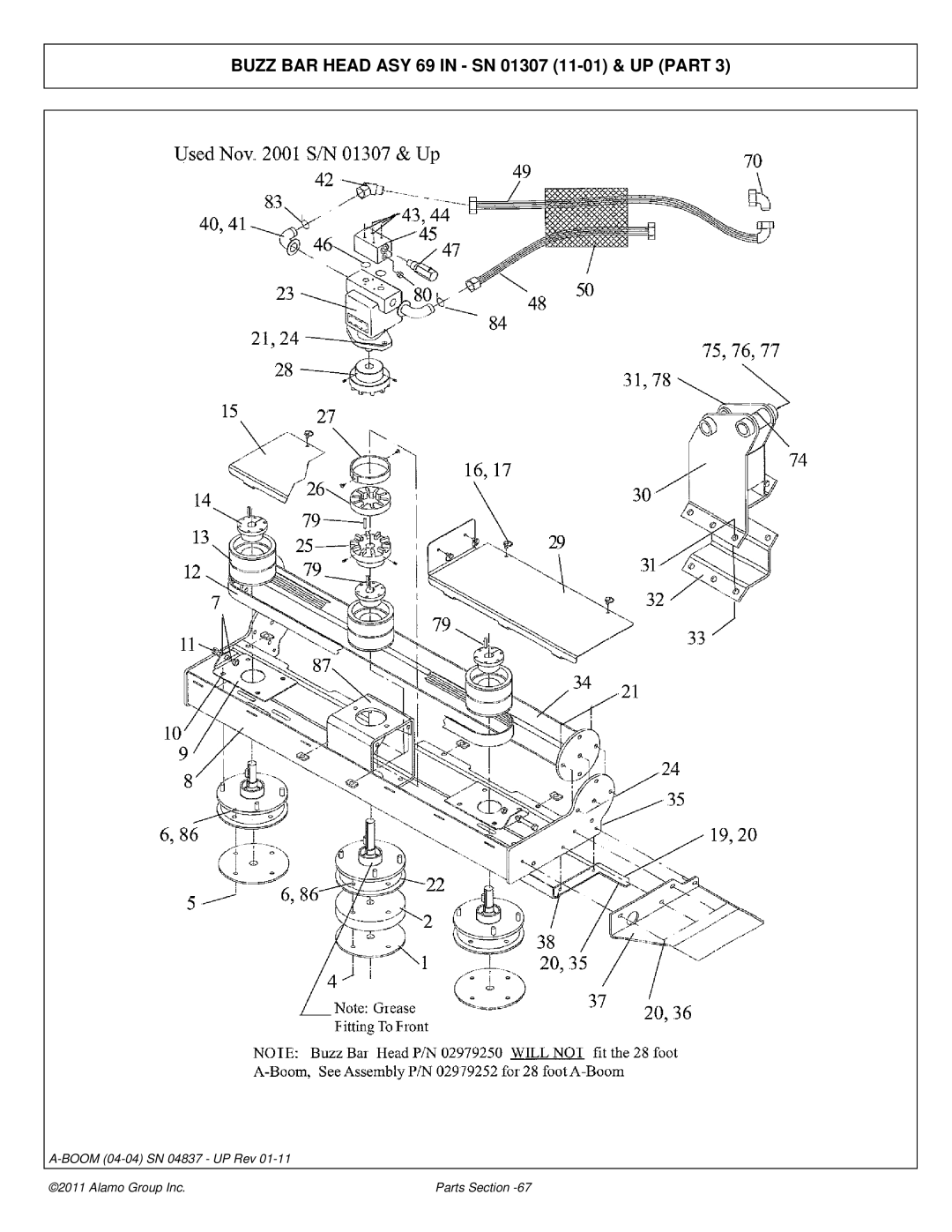 Alamo 4837 manual Buzz BAR Head ASY 69 in SN 01307 11-01 & UP Part 