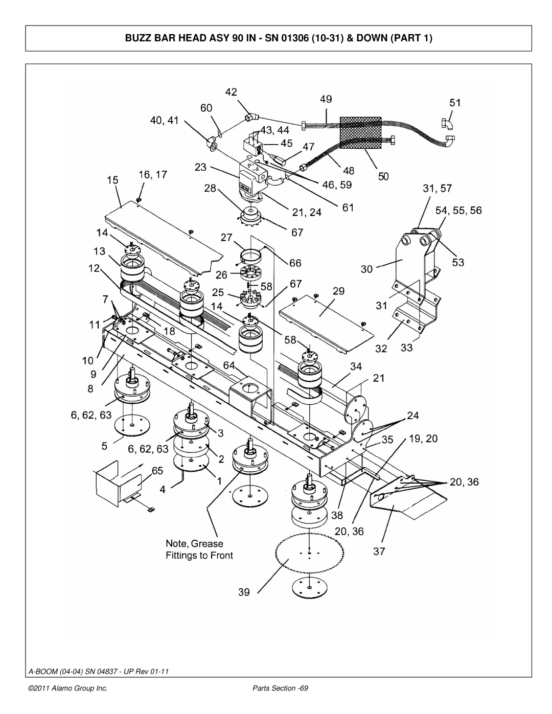 Alamo 4837 manual Buzz BAR Head ASY 90 in SN 01306 10-31 & Down Part 