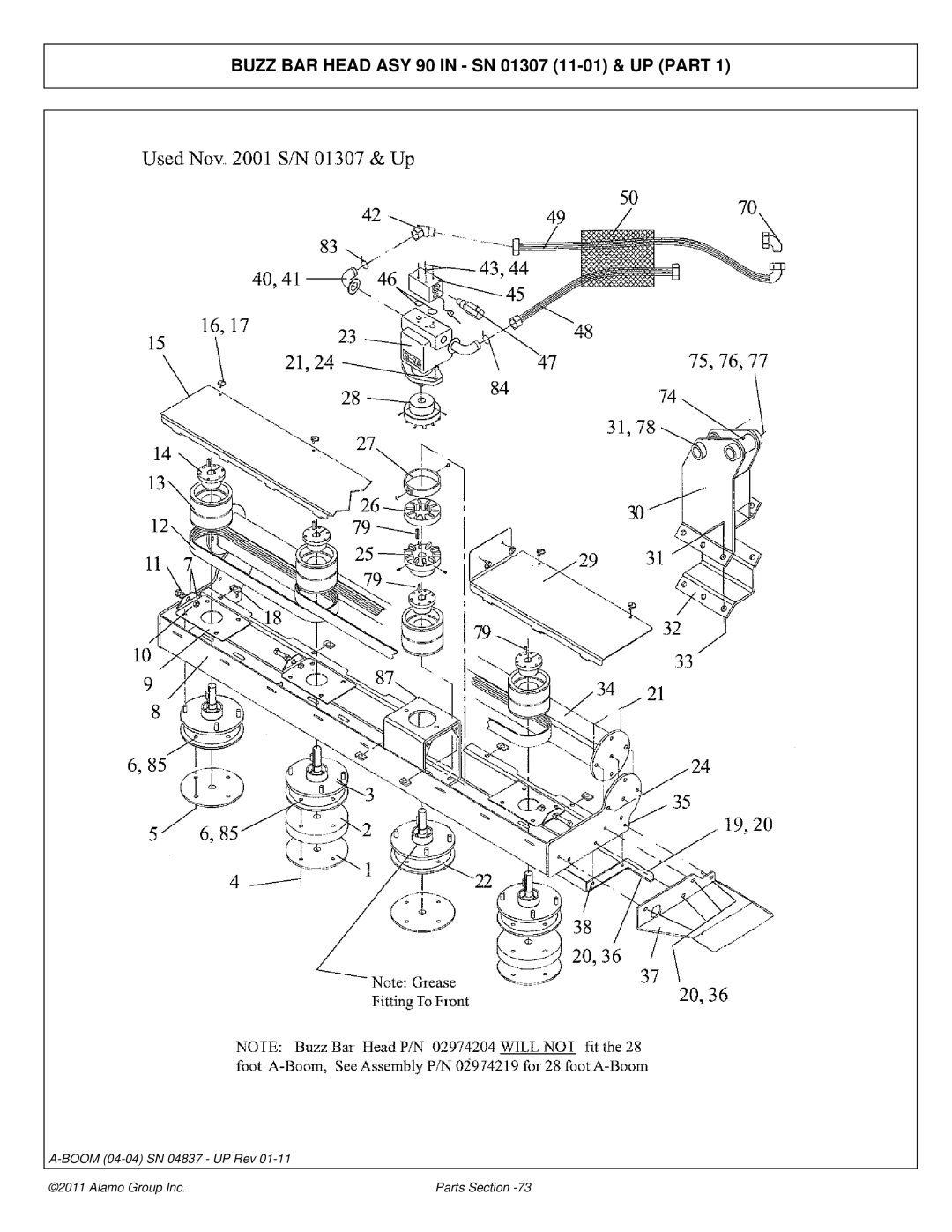 Alamo 4837 manual Buzz BAR Head ASY 90 in SN 01307 11-01 & UP Part 