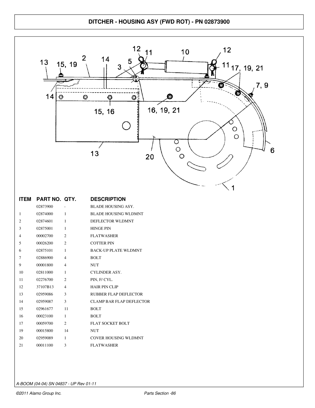 Alamo 4837 manual Ditcher Housing ASY FWD ROT PN 