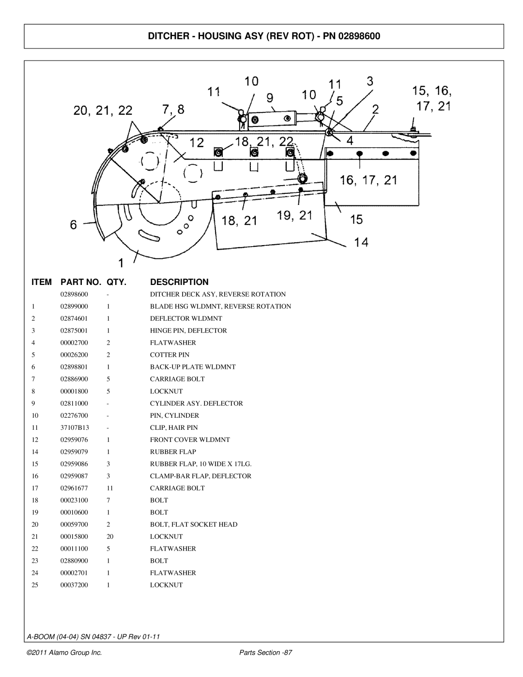 Alamo 4837 manual Ditcher Housing ASY REV ROT PN 