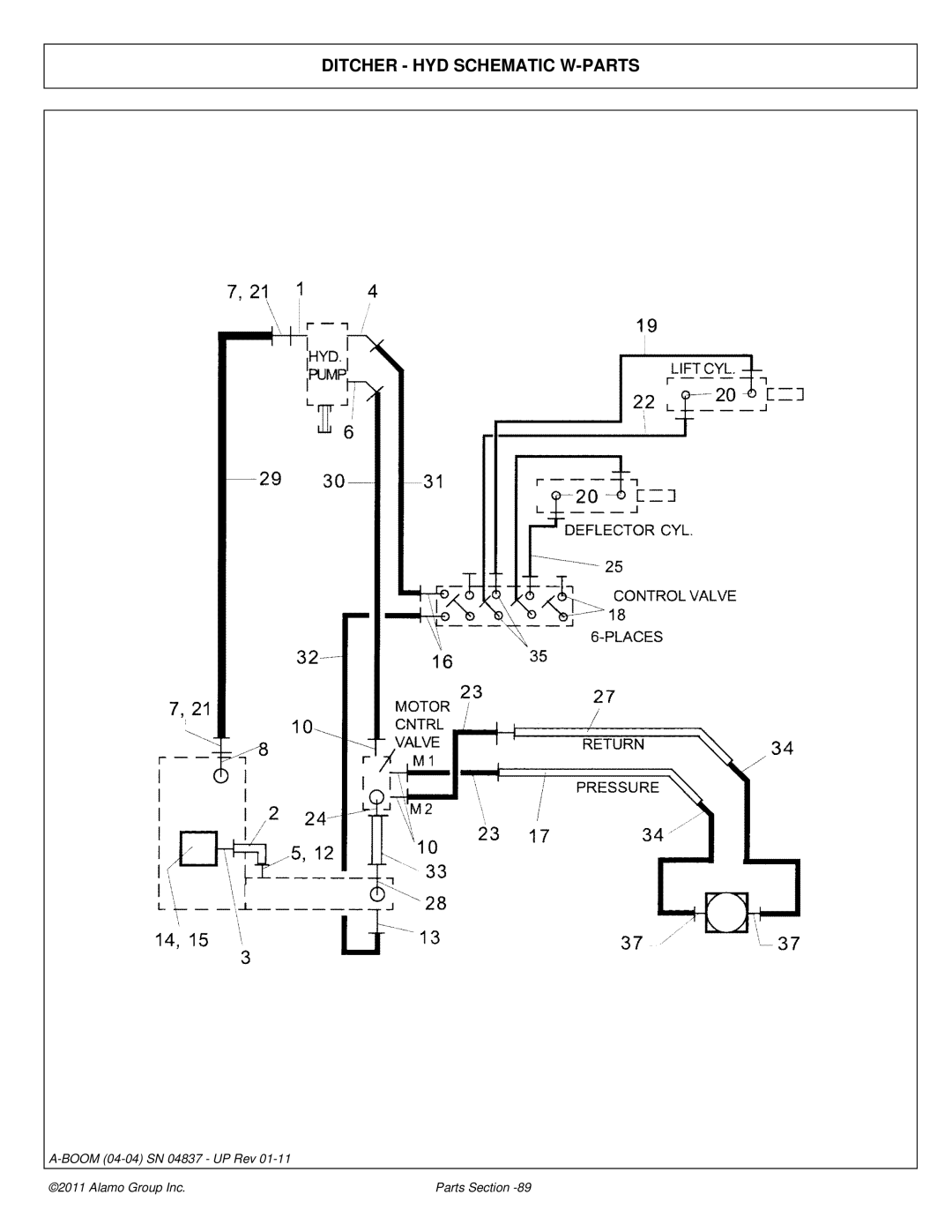 Alamo 4837 manual Ditcher HYD Schematic W-PARTS 