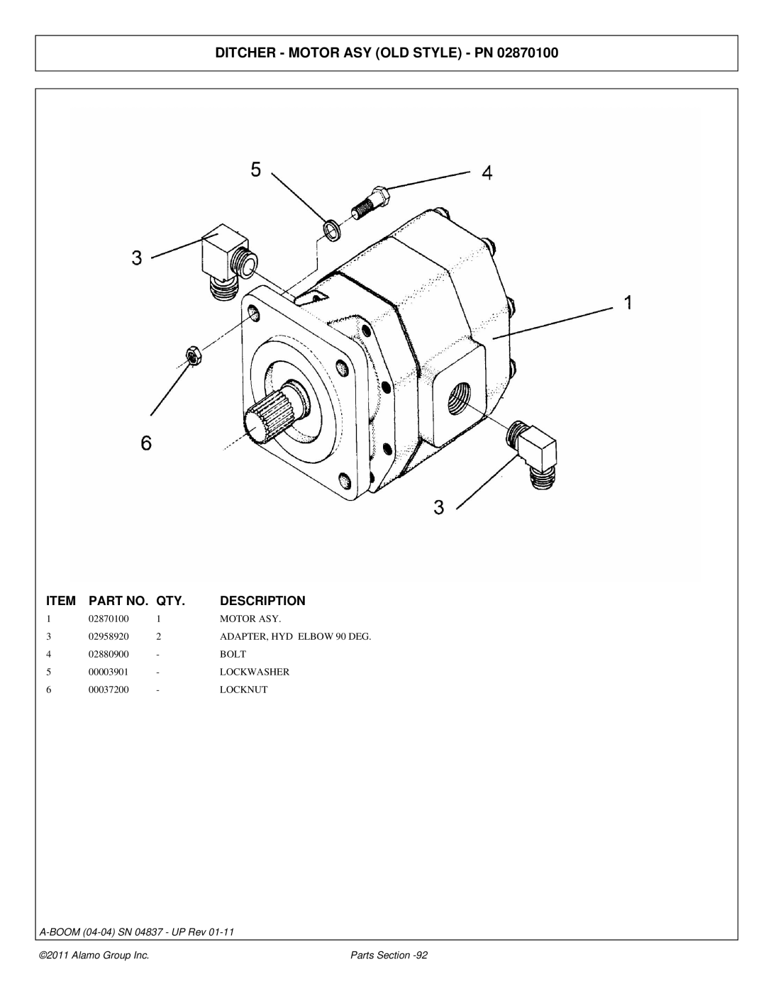 Alamo 4837 manual Ditcher Motor ASY OLD Style PN 