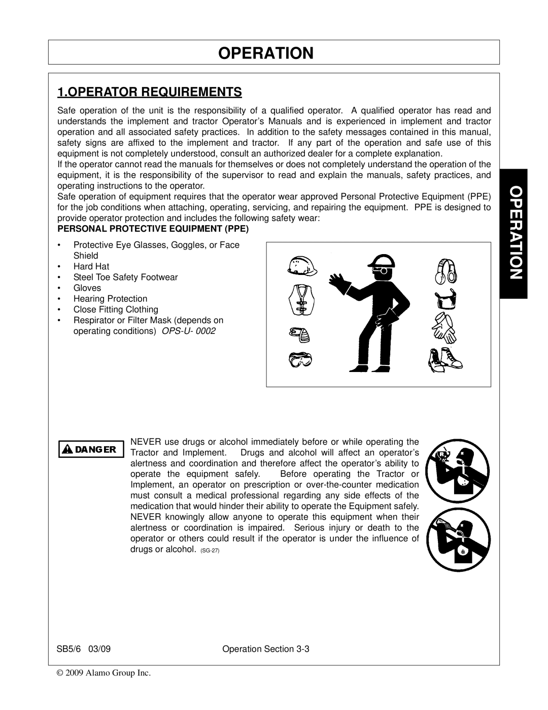 Alamo 5, 6 manual Operation, Operator Requirements 