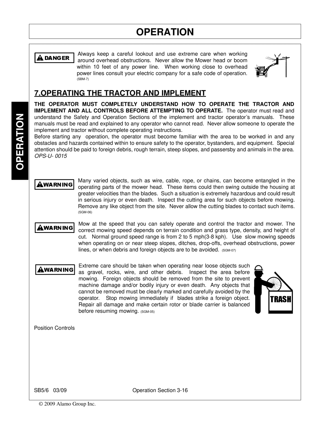 Alamo 6, 5 manual Operating the Tractor and Implement 