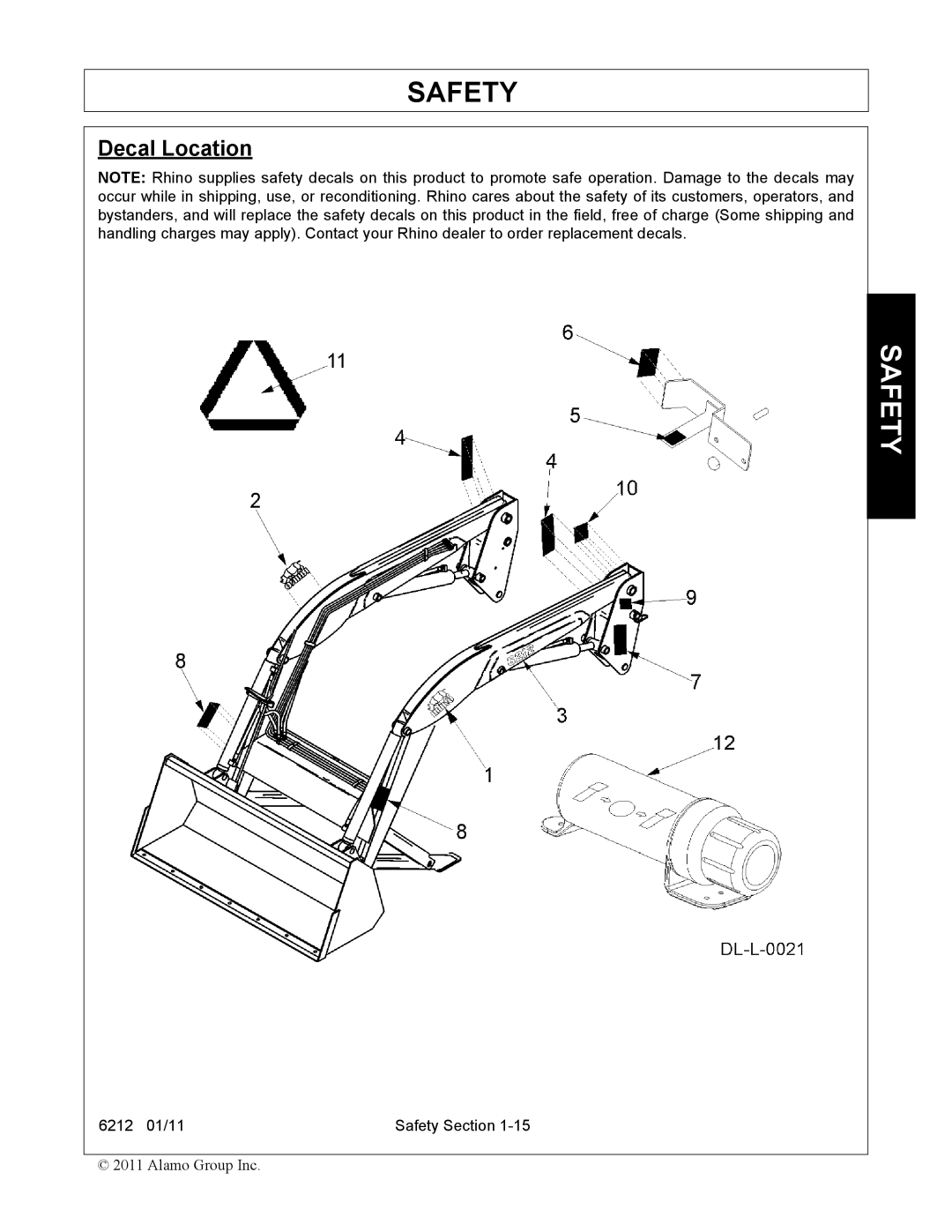 Alamo 6212 manual Decal Location 