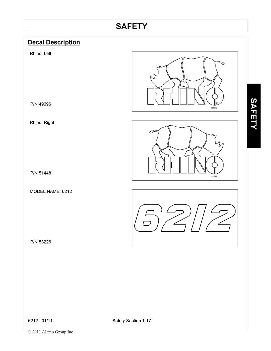 Alamo 6212 manual Decal Description 