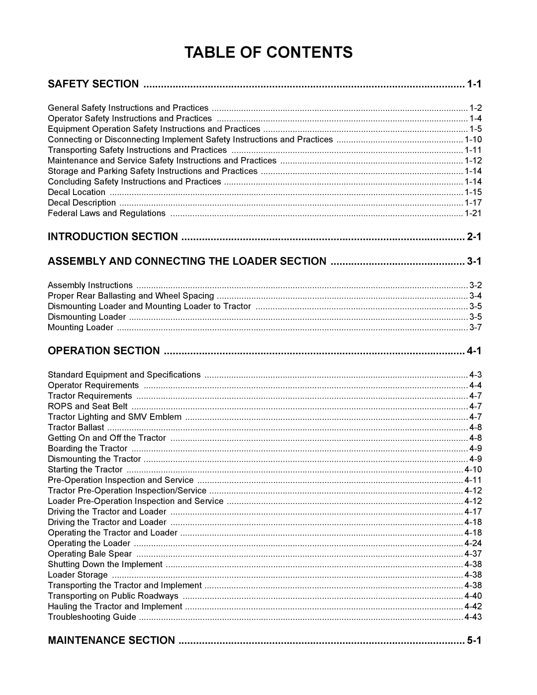 Alamo 6212 manual Table of Contents 