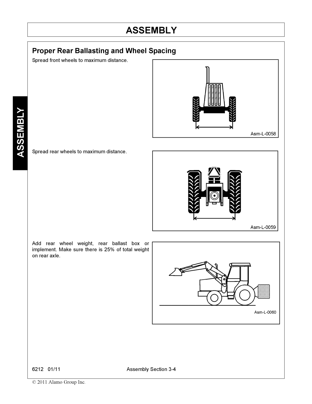 Alamo 6212 manual Proper Rear Ballasting and Wheel Spacing 