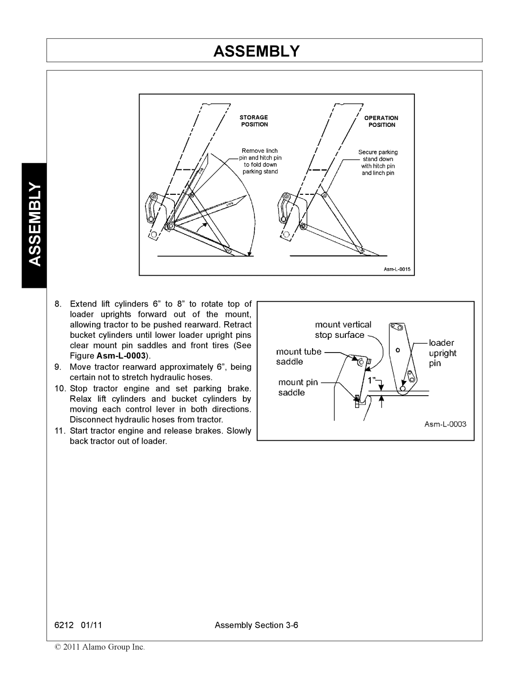 Alamo 6212 manual Assembly 