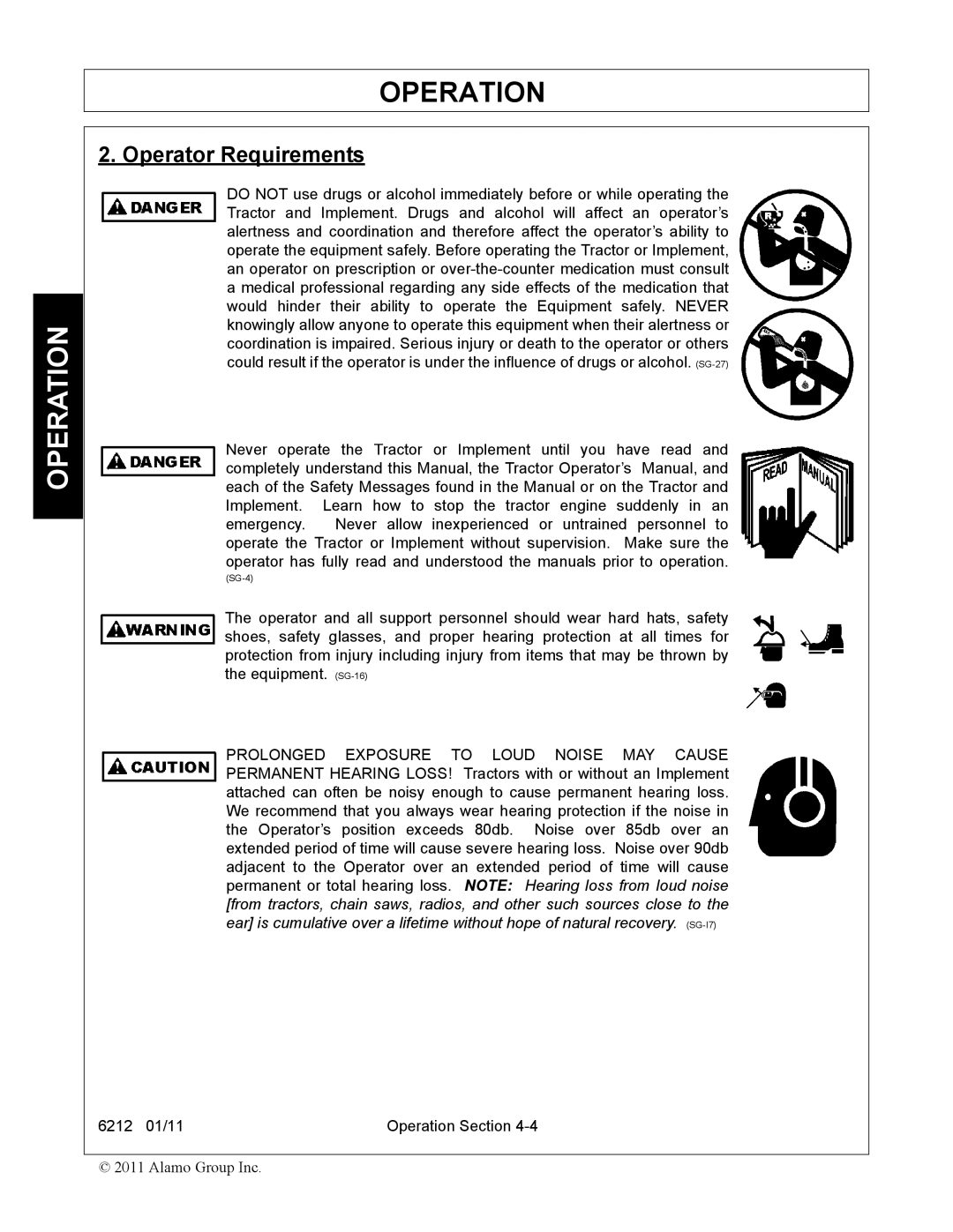 Alamo 6212 manual Operator Requirements 