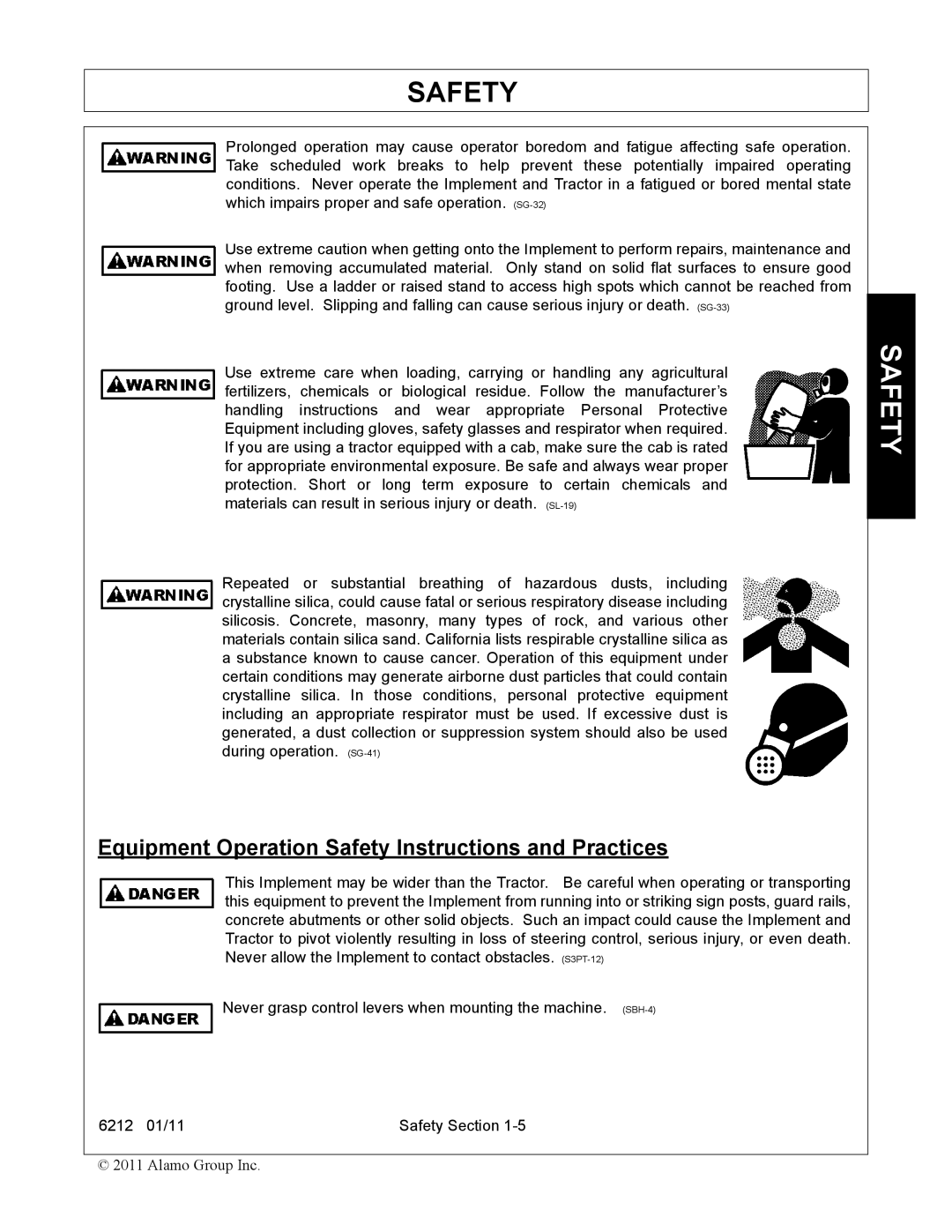 Alamo 6212 manual Equipment Operation Safety Instructions and Practices 