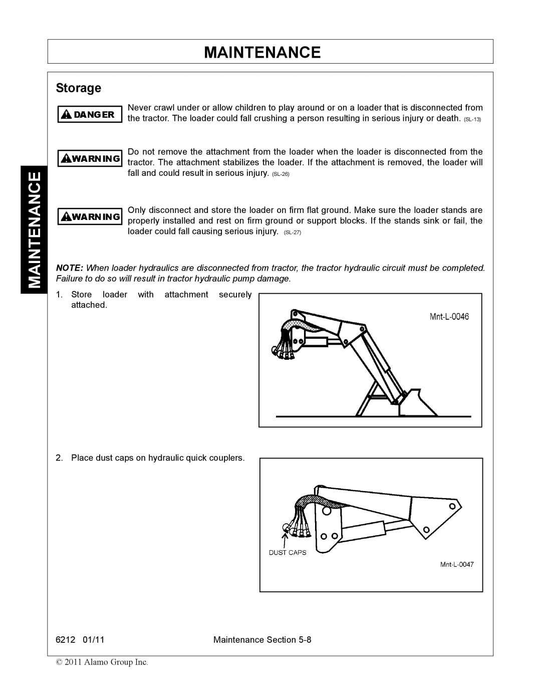 Alamo 6212 manual Storage 