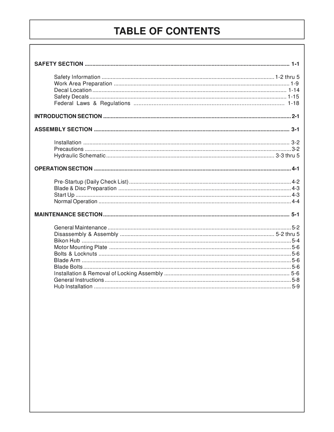 Alamo 66 manual Table of Contents 