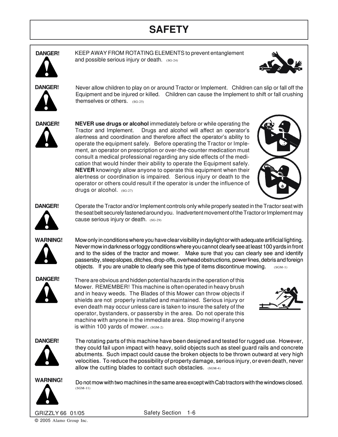 Alamo 66 manual Safety, Danger Danger Danger 