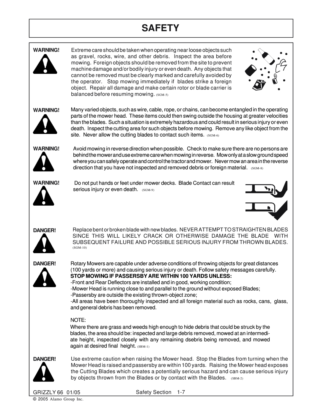 Alamo 66 manual Safety, Danger Danger, SGM-10 