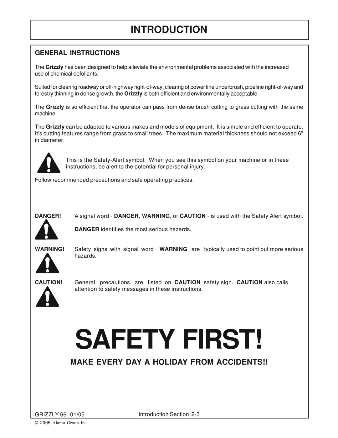 Alamo 66 manual Make Every Day A Holiday From Accidents, Safety First, Introduction 