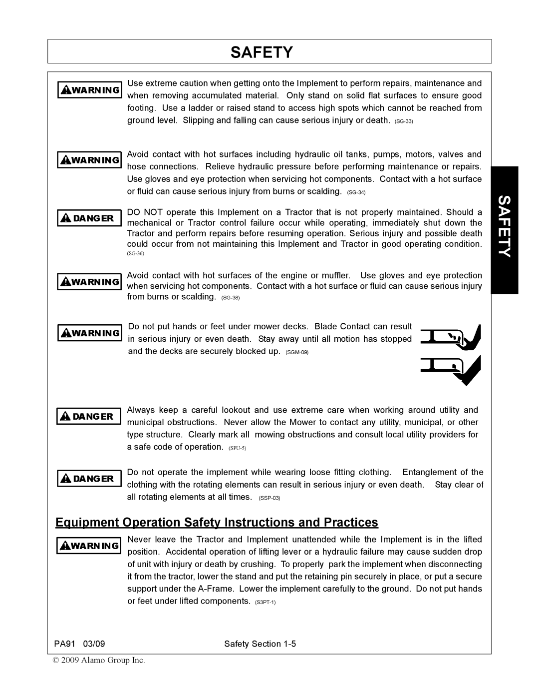 Alamo 7191852C manual Equipment Operation Safety Instructions and Practices 