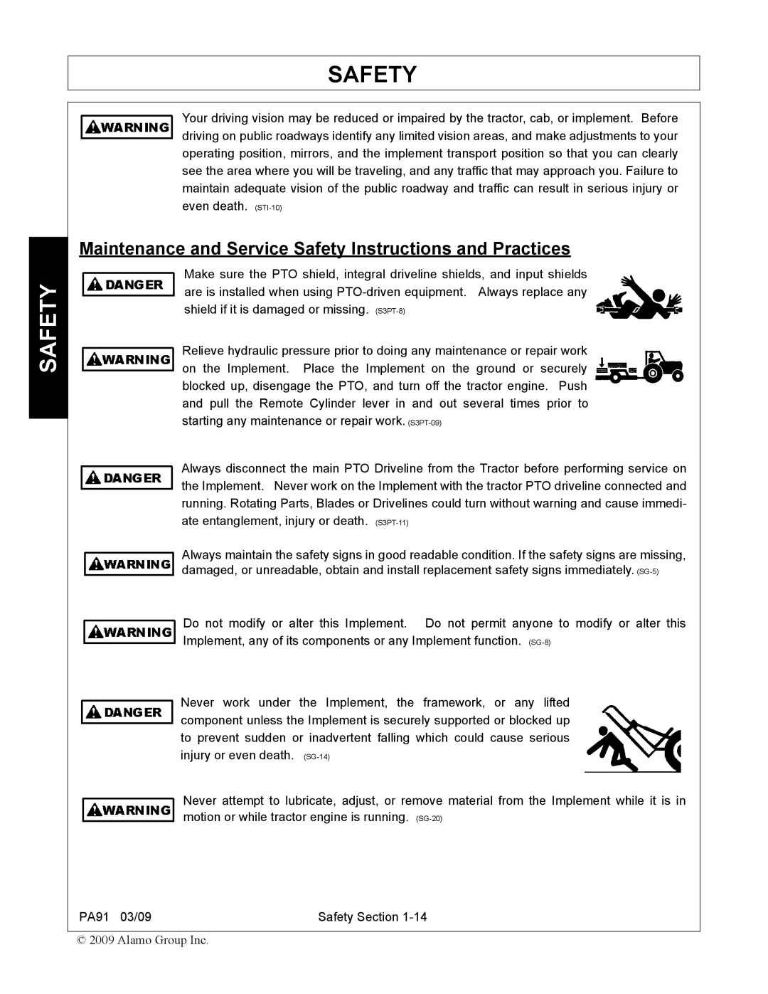 Alamo 7191852C manual Maintenance and Service Safety Instructions and Practices 