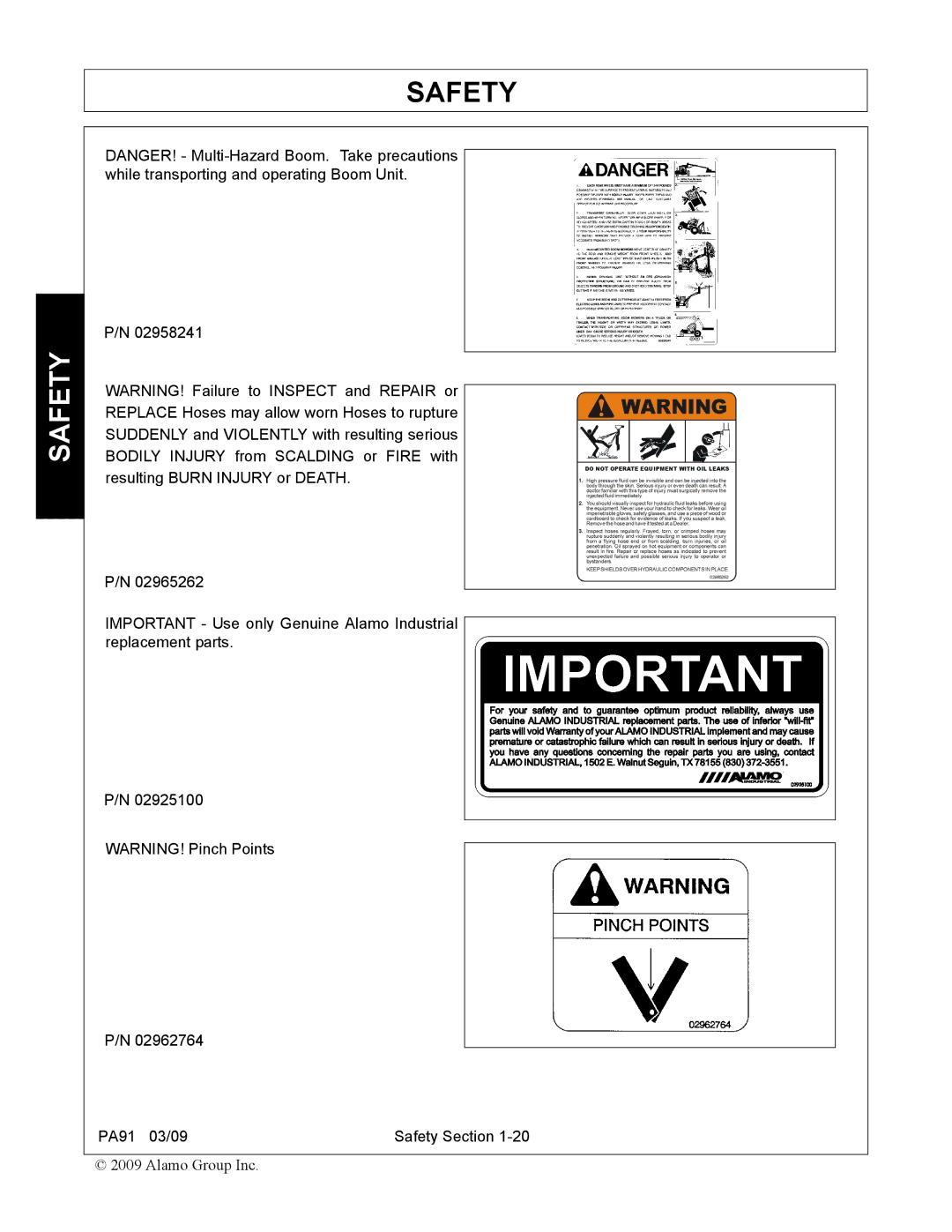 Alamo 7191852C manual Safety 