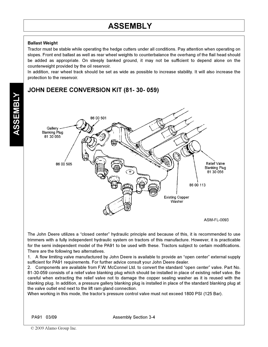 Alamo 7191852C manual John Deere Conversion KIT 81- 30, Ballast Weight 