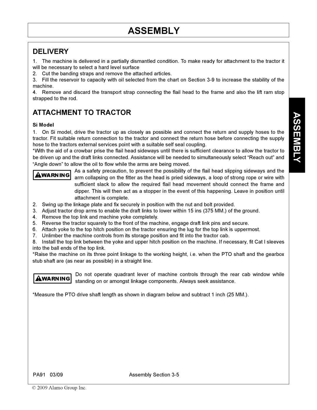 Alamo 7191852C manual Delivery, Attachment to Tractor, Si Model 