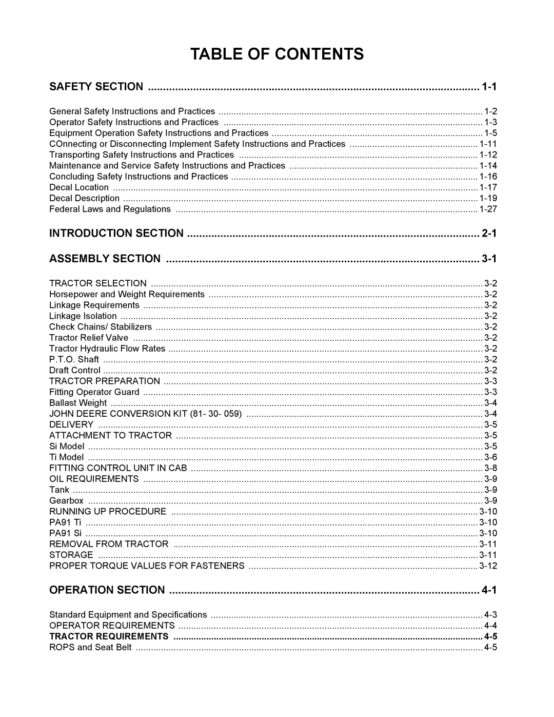 Alamo 7191852C manual Table of Contents 