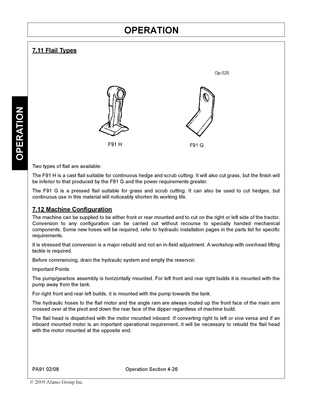 Alamo 7191852C manual Flail Types, Machine Configuration 