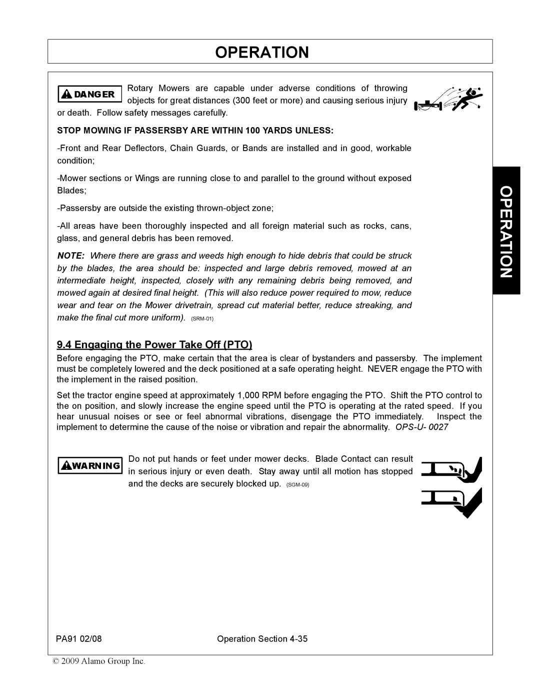 Alamo 7191852C manual Engaging the Power Take Off PTO 