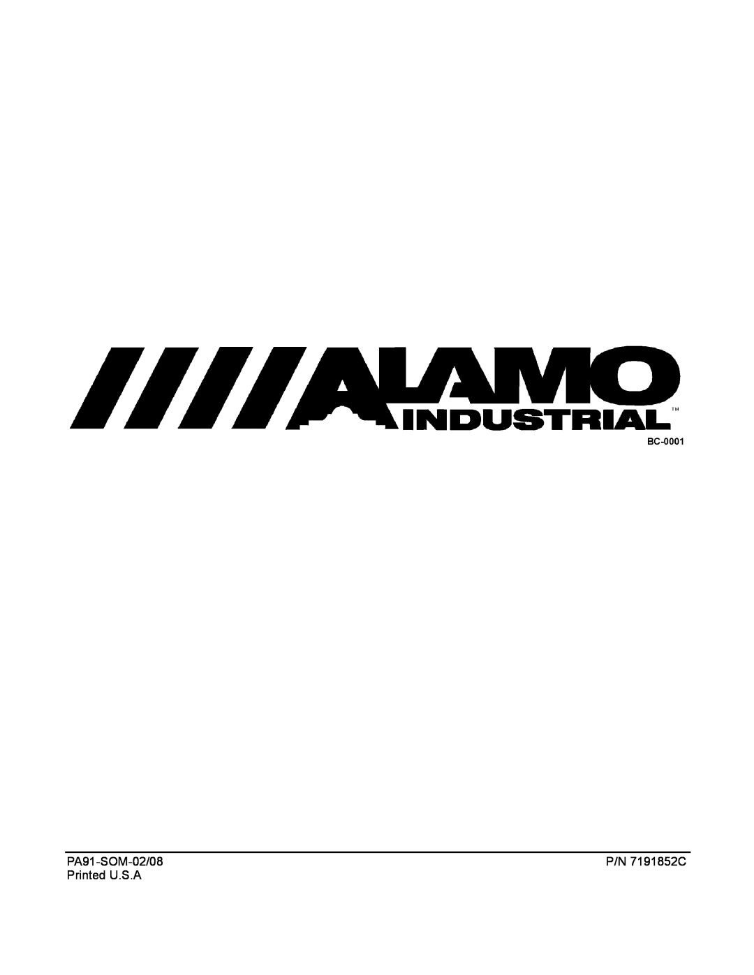 Alamo manual PA91-SOM-02/08, P/N 7191852C, Printed U.S.A 