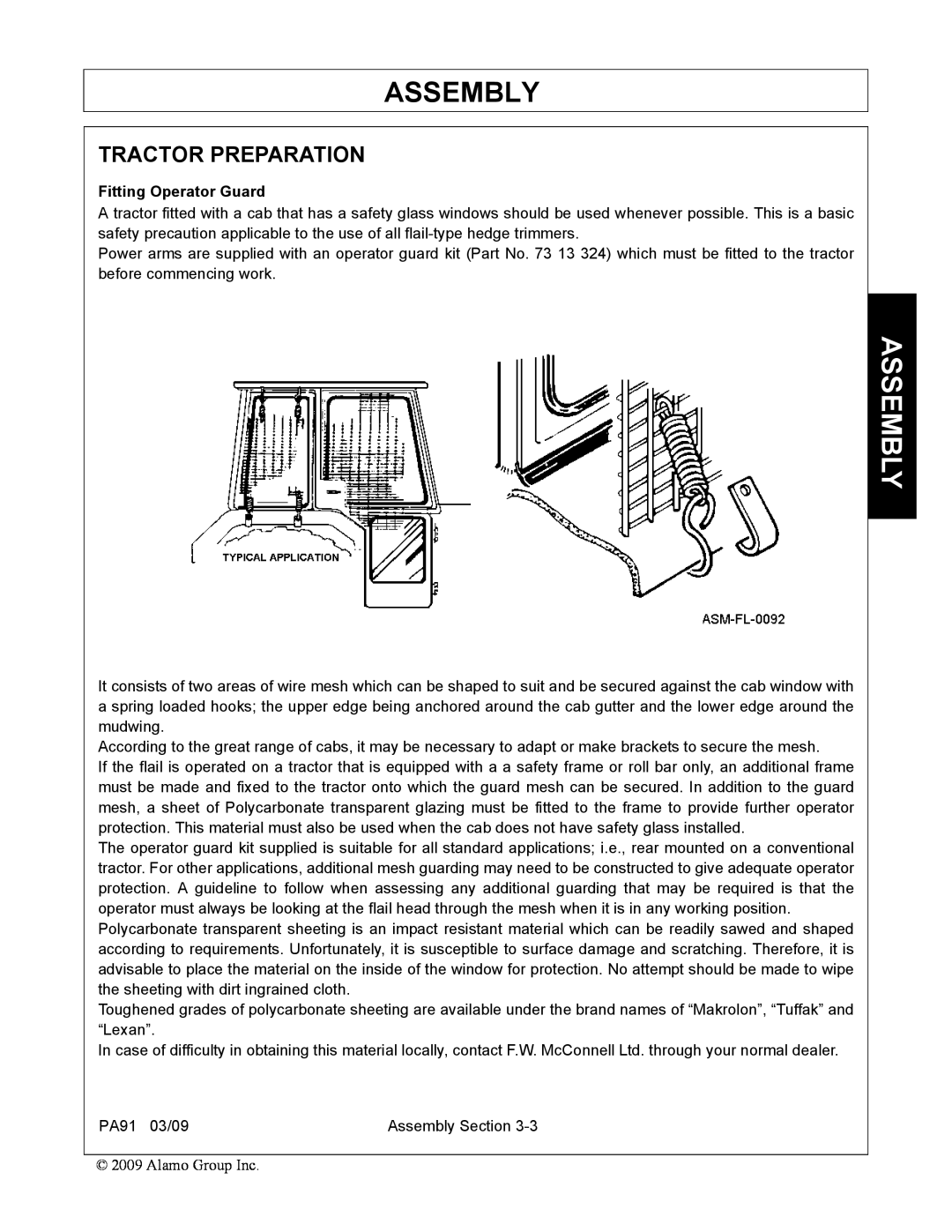 Alamo 7191852C manual Tractor Preparation, Assembly, Fitting Operator Guard 
