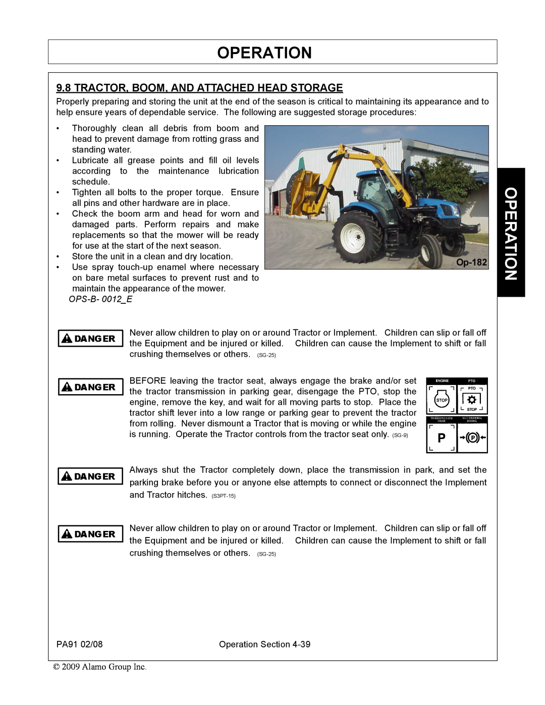 Alamo 7191852C manual Tractor, Boom, And Attached Head Storage, Operation, OPS-B-0012_E 