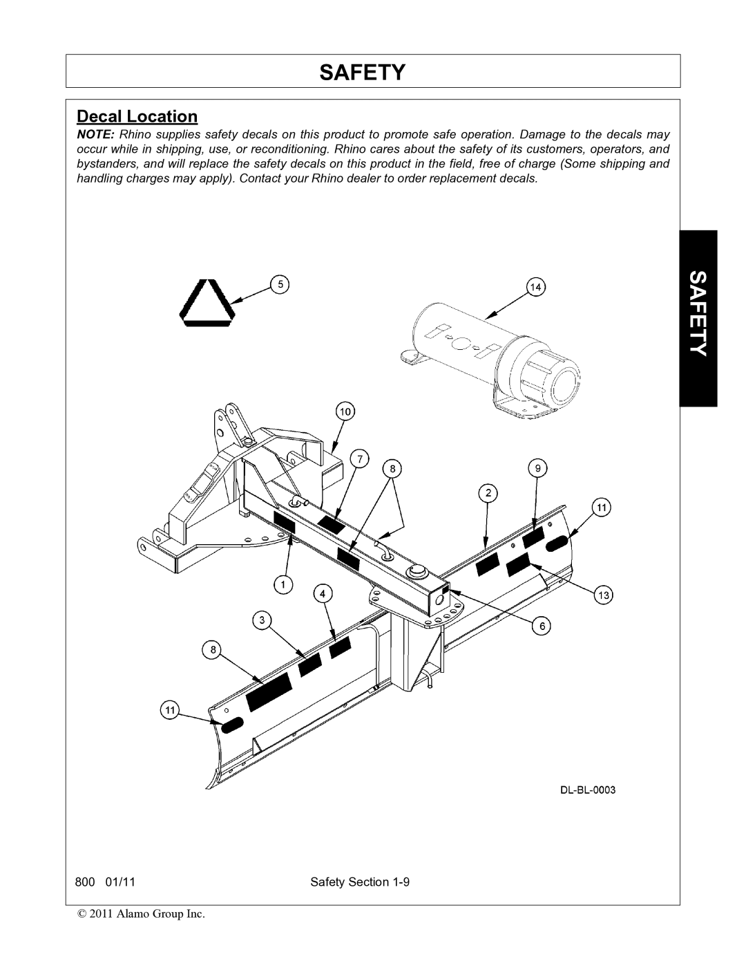 Alamo 800 manual Decal Location 