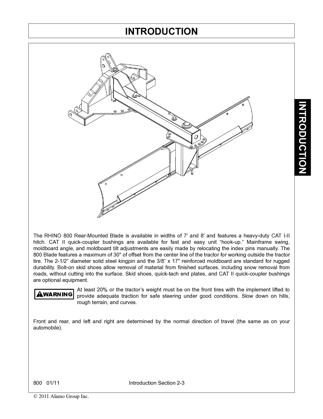 Alamo 800 manual Introduction 