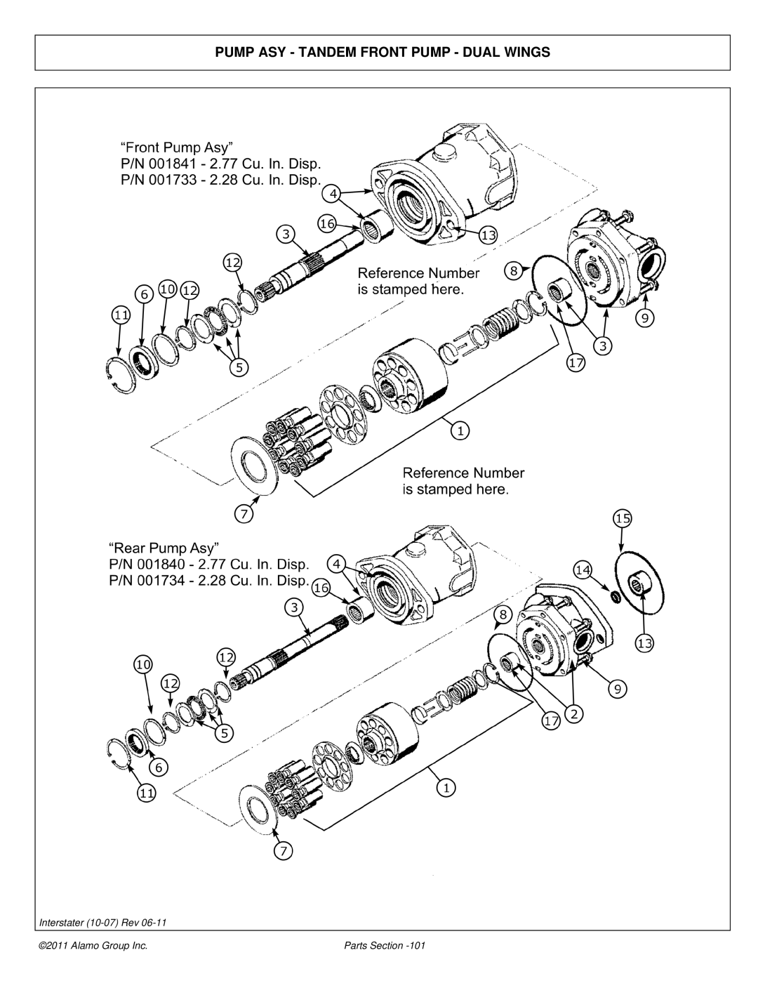 Alamo 803213P manual Pump ASY Tandem Front Pump Dual Wings 