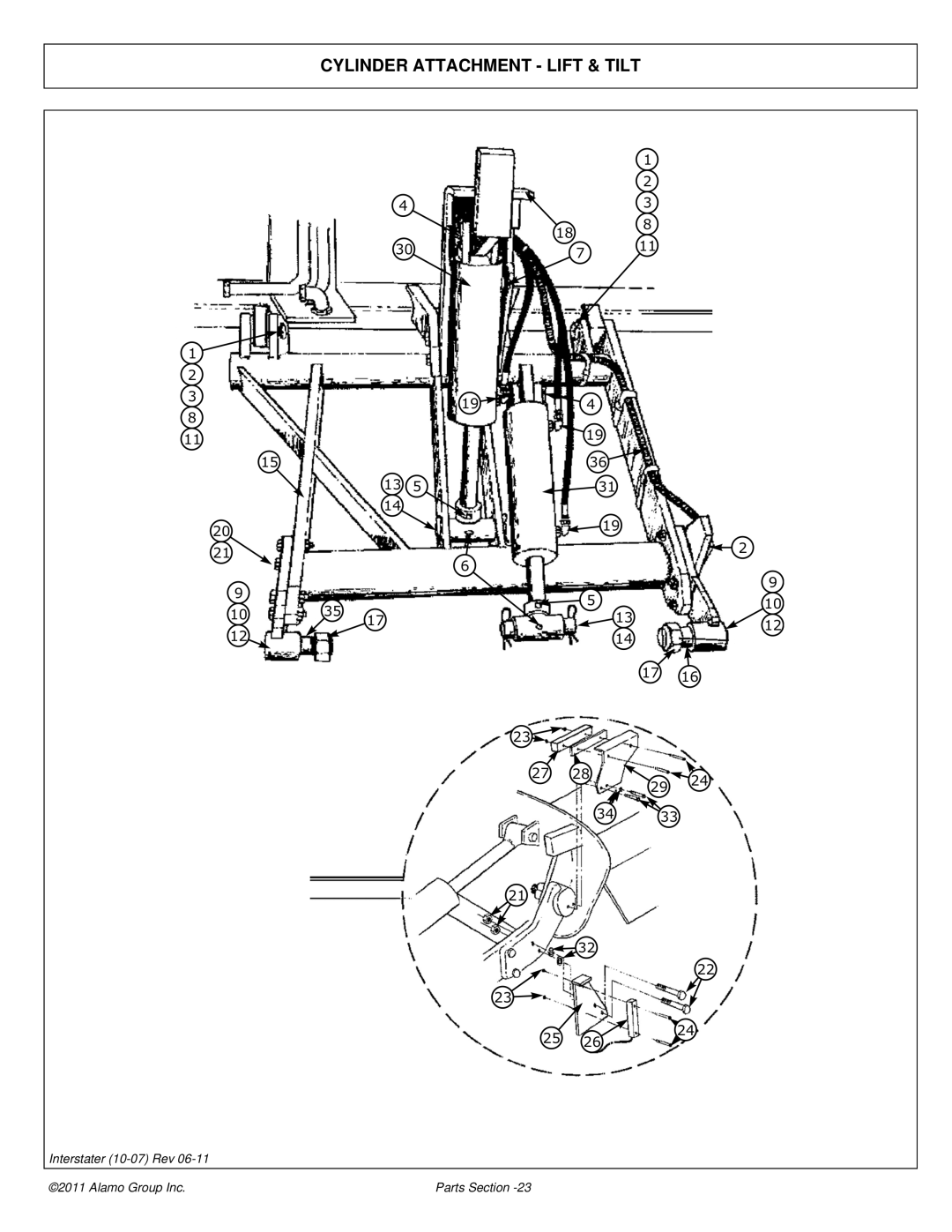 Alamo 803213P manual Cylinder Attachment Lift & Tilt 