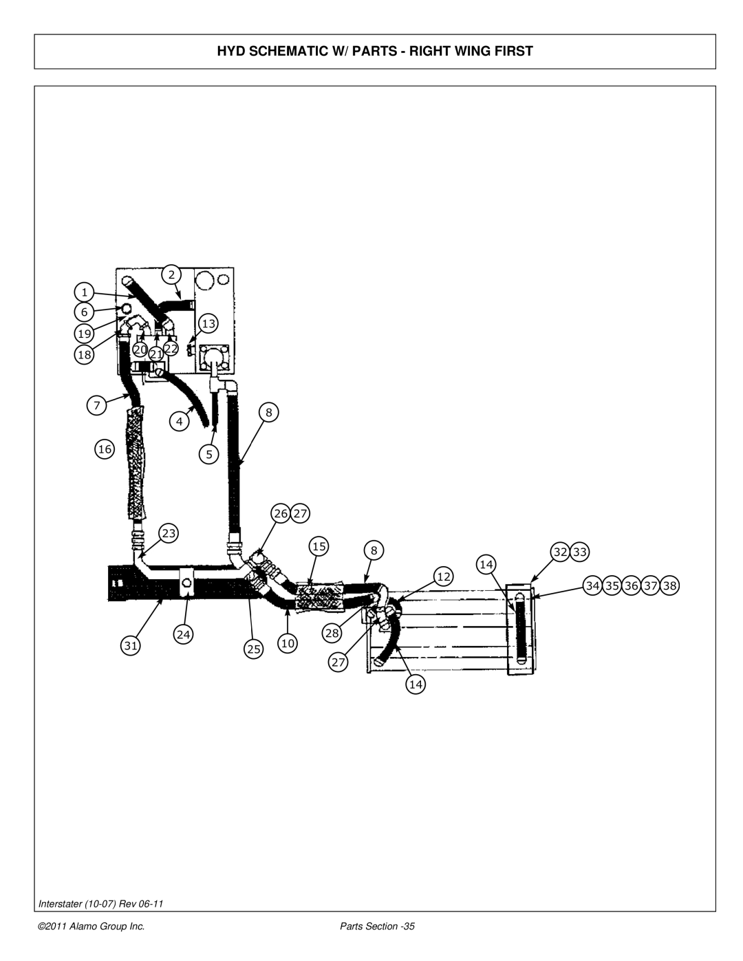 Alamo 803213P manual HYD Schematic W/ Parts Right Wing First 