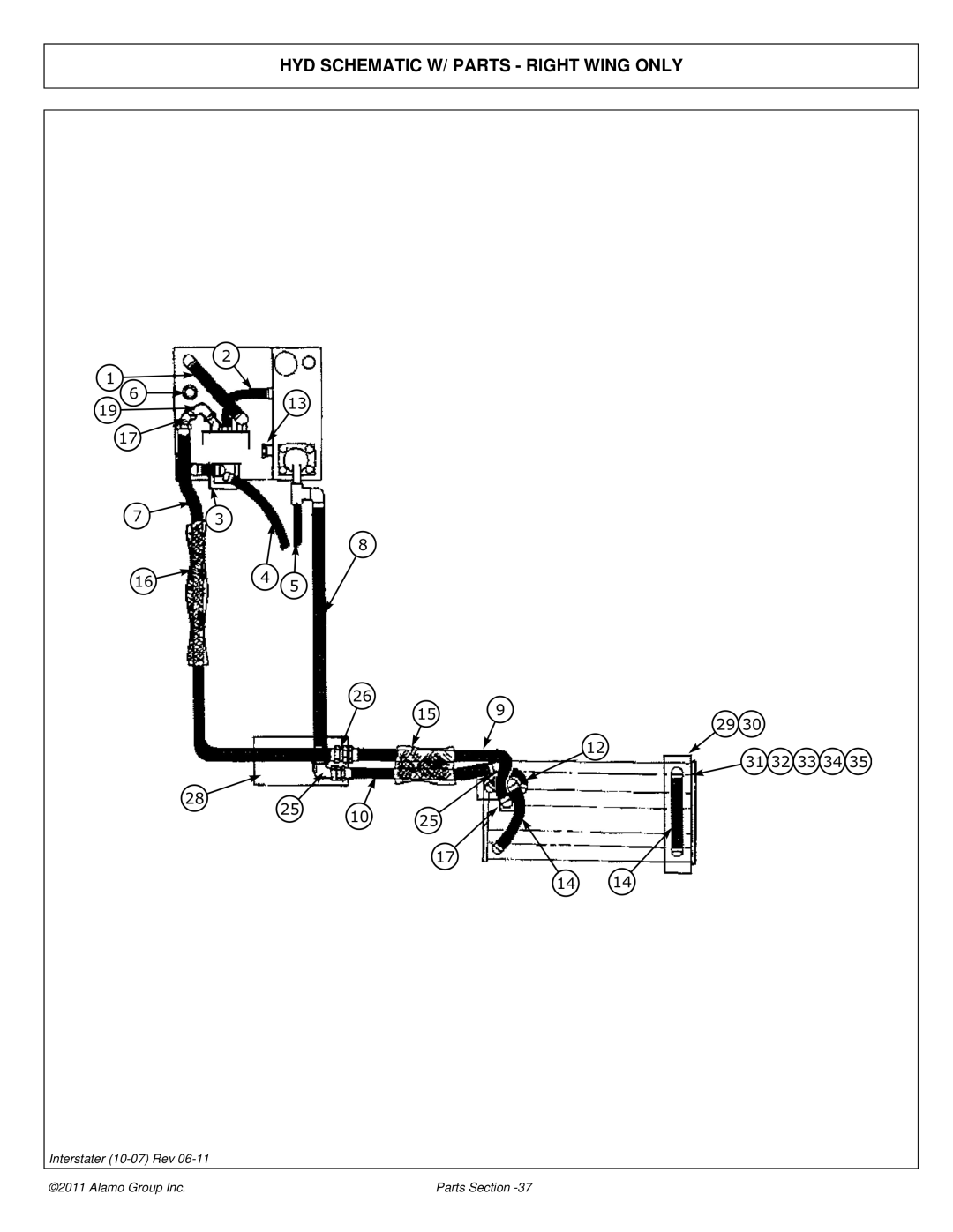 Alamo 803213P manual HYD Schematic W/ Parts Right Wing only 