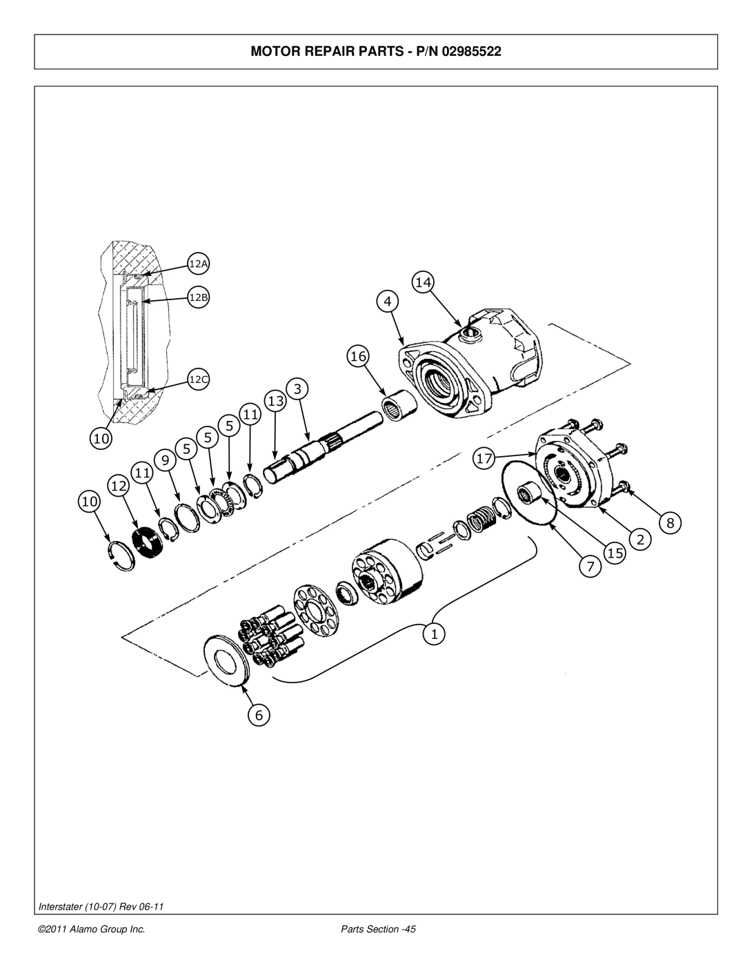 Alamo 803213P manual Motor Repair Parts P/N 