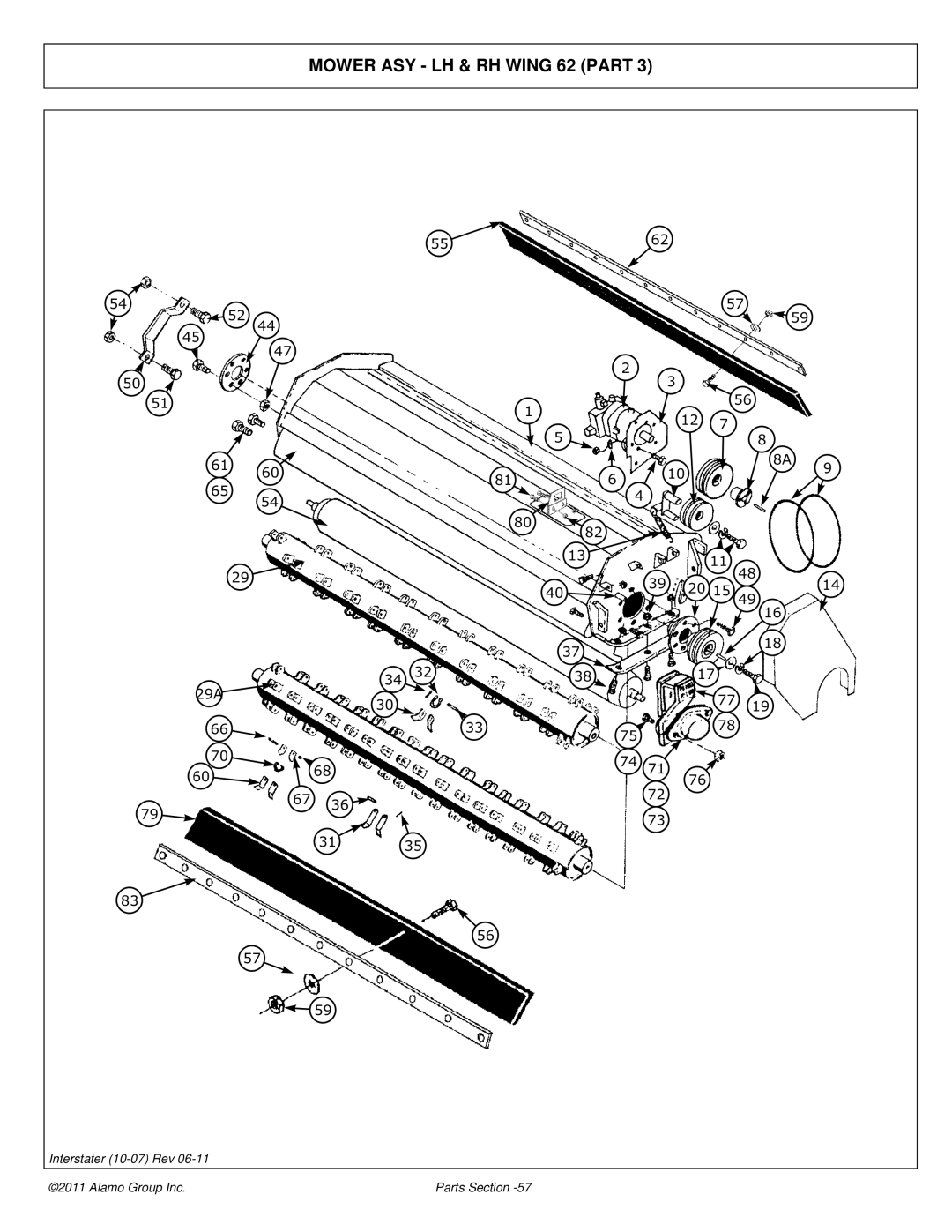 Alamo 803213P manual Mower ASY LH & RH Wing 62 Part 