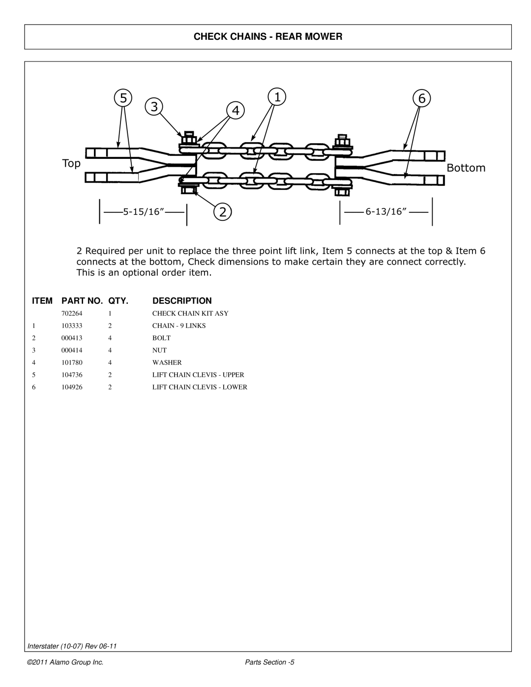 Alamo 803213P manual Check Chains Rear Mower 