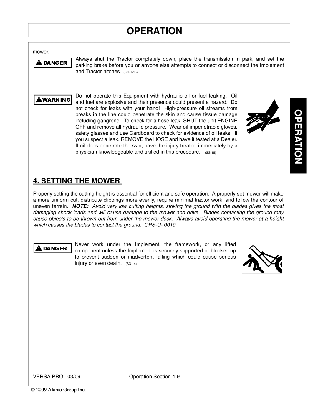 Alamo 803350C manual Setting The Mower, Operation 