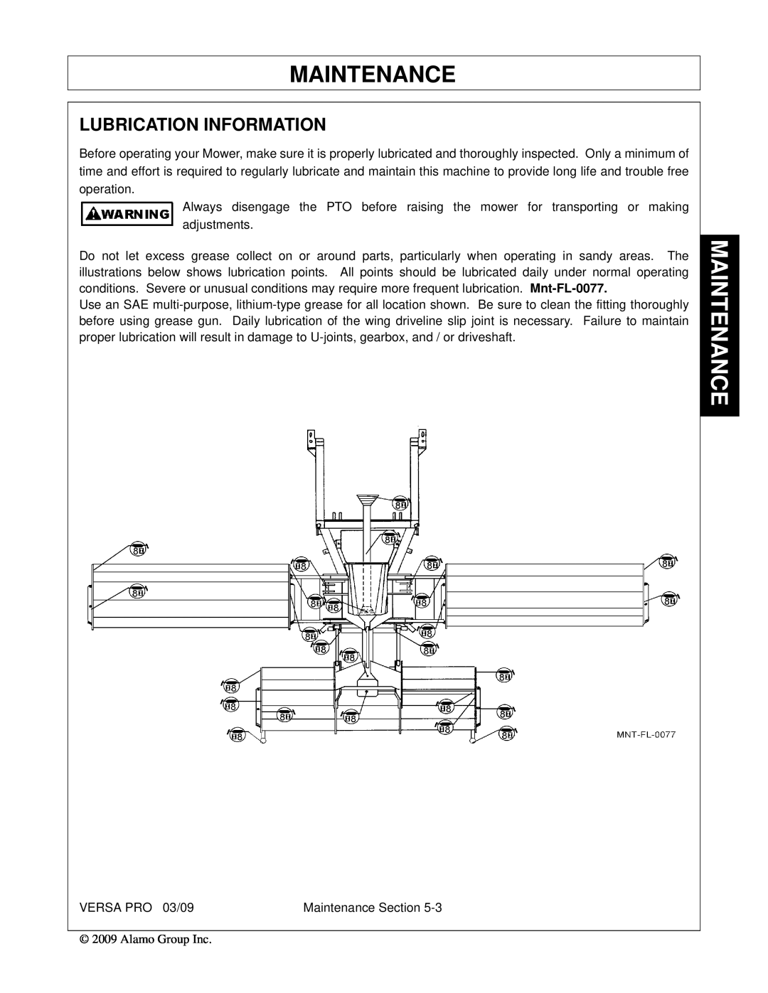 Alamo 803350C manual Lubrication Information, Maintenance 