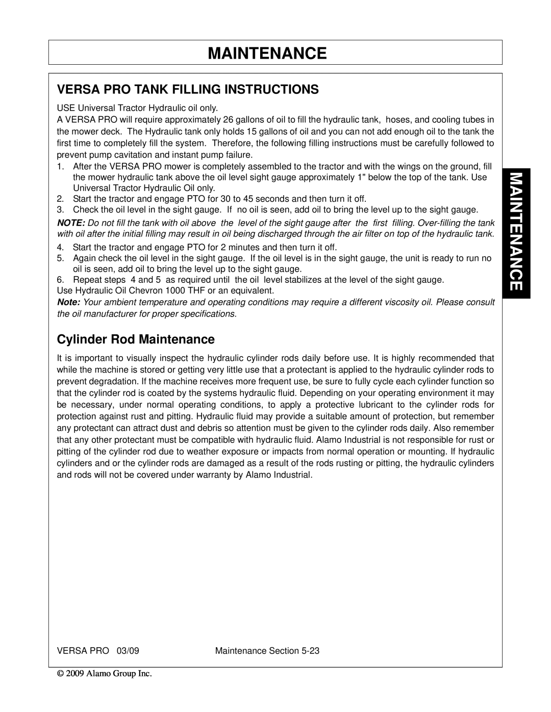 Alamo 803350C manual Versa Pro Tank Filling Instructions, Cylinder Rod Maintenance 